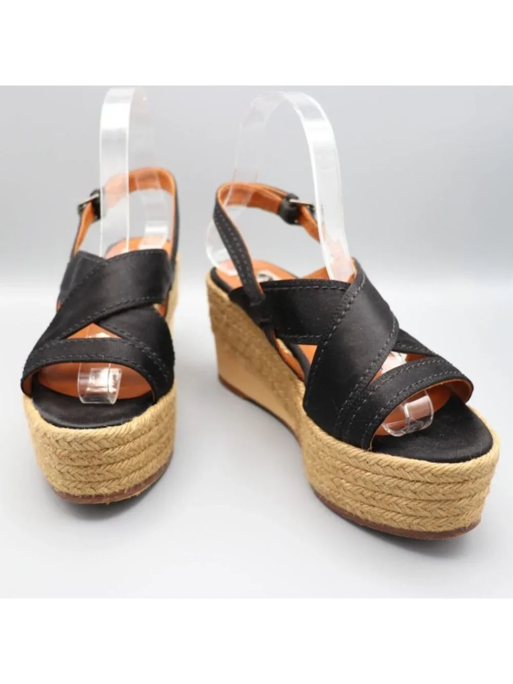 Lanvin Black Satin Platform Espadrille Wedge Sandals Spain Size 37 US 6.5